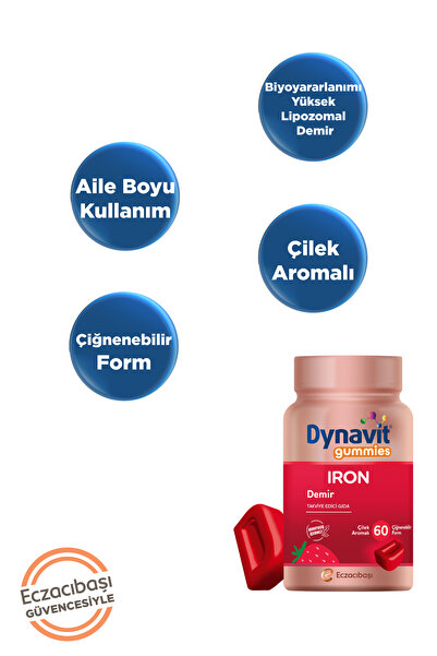 Dynavit Gummies Iron 60x2 Çiğnenebilir Form - Aile Boyu Kullanım – Demir - Enerji