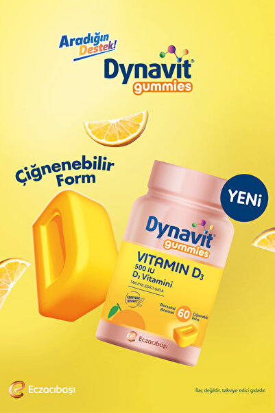 Dynavit Gummies Vitamin D3 60x2 Çiğnenebilir Form - Aile Boyu Kullanım – D Vitamini - Kas & Kemik & Bağışıkl