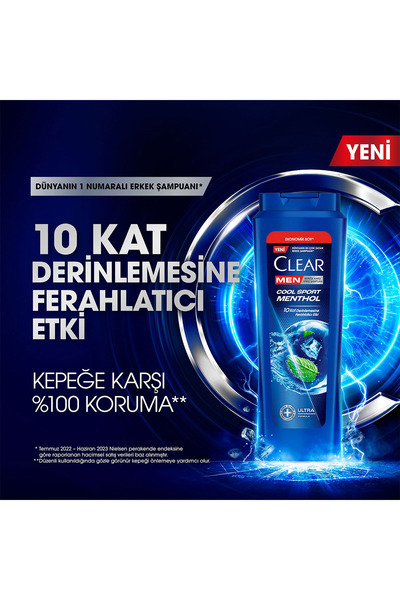 Clear Men Kepeğe Karşı Etkili Şampuan Cool Sport Menthol 600 ml x3
