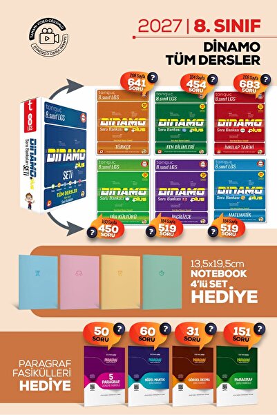 Tonguç Yayınları 8. Sınıf Dinamo Tüm Dersler Soru Bankası Set + Video Çözümlü...