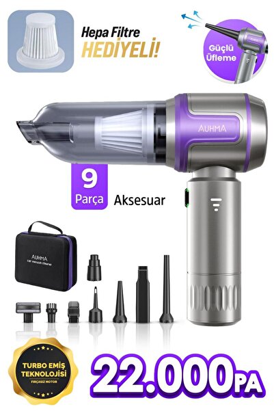 auhma AHV-09 Kablosuz Taşınabilir Araç İçi El Süpürgesi | 22000PA Güçlü Vakum...