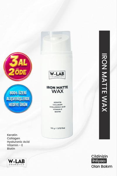 W-Lab Cosmetics Iron Matte Saç Şekillendirici Wax 110 Gr Güçlü Tutuş- Doğal M...