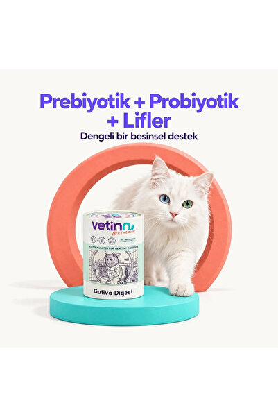Vetinn Gutiva Digest - Kedi Sindirim Sağlığı Takviyesi, Prebiyotik ve Probiyo...