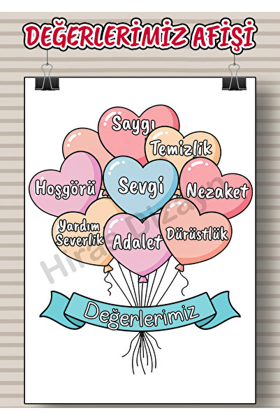 Hiras Dizayn Our Values Poster Preschool and Primary School Educational Class...