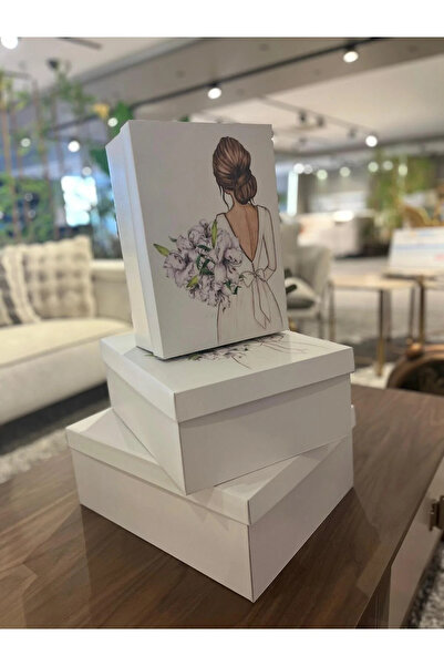 CREARTHOME Gelin Bohçası -Gelin-Çeyiz Kutusu- Hediye Seti-Hediye Kutusu 3'lü Set Gelin Hediye Kutusu