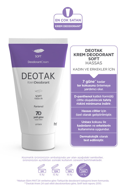 Deotak Soft Hassas Koruma Krem Deodorant 7 Güne Kadar Etkili Hassas Ciltler İçin Unisex