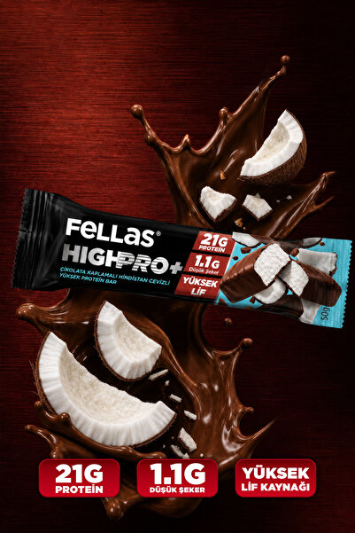 Fellas Çikolata Kaplı HighPro+ Protein Bar - Hindistan Cevizli (50 g) - 12 Adet