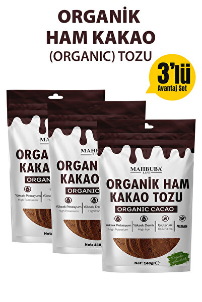 Mahbuba Organik Ham Kakao Tozu 3x140gr - Katkısız - Glutensiz (PESTİSİT KADMİ...