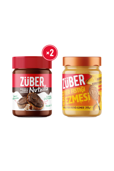 Züber Nutzilla Kakaolu Fındık Kreması 315g x2 + Ballı Yer Fıstığı Ezmesi 315g x1