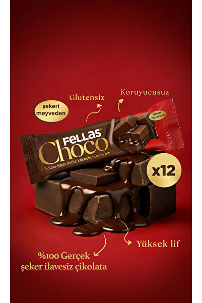 Fellas Choco - Çikolata Kaplı Duble Kakaolu Meyve Bar (35 g) x 12 Adet