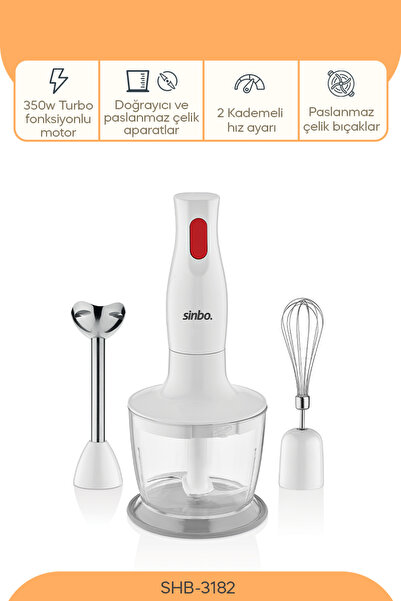 Sinbo SHB 3182 Kablolu El Blender Seti 350W Güç 600 Ml Kapasite