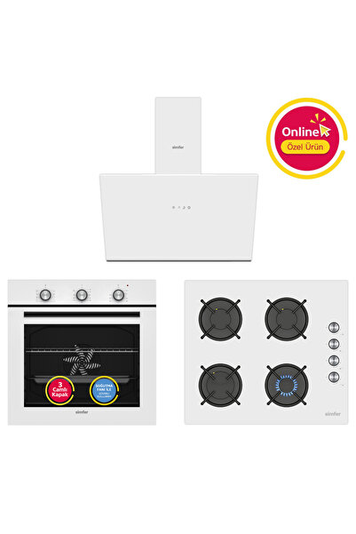 Simfer 0+8 Fonksiyon Trend Mekanik Beyaz Power Turbo 3'lü Ankastre Set (Fırın...