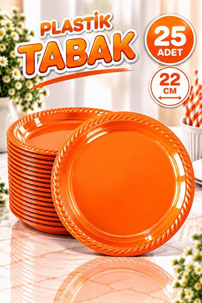 Huzur Party Store Turuncu Renkli 22 Cm 25'li Parlak Tabak Renkli Dayanıklı Pl...