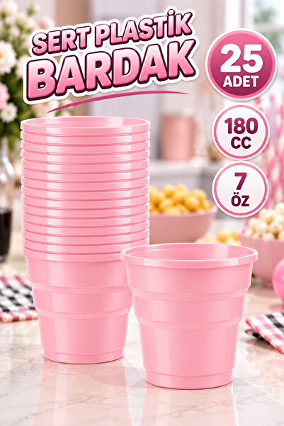 Huzur Party Store Pembe Renk 25 Li Plastik Bardak 180 Cc 7 Oz Sert Doğum Günü...