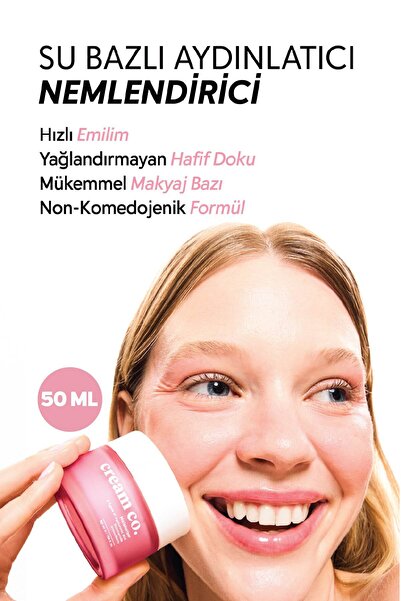 Cream Co. Su Bazlı Moisturizer Nemlendirici Aydınlatıcı Yüz Kremi | Hyaluronik Asit | 50 ML | Tüm Cilt Tipleri