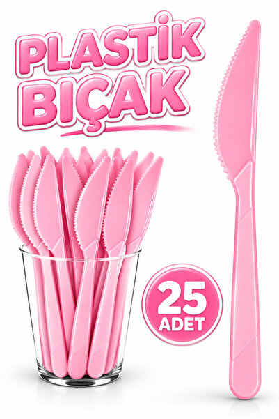 Huzur Party Store 25 Adet Pembe Renkli Bıçak Sert Dayanaklı Plastik Lüks Kull...