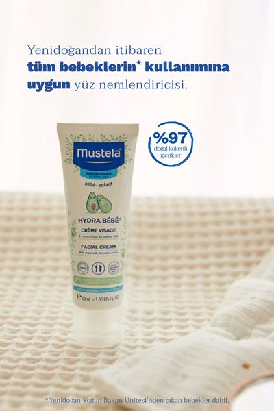 Mustela Hydra Bebe Organik Avokado İçeren Nemlendirici Bebek Çocuk Yüz Kremi 40ml
