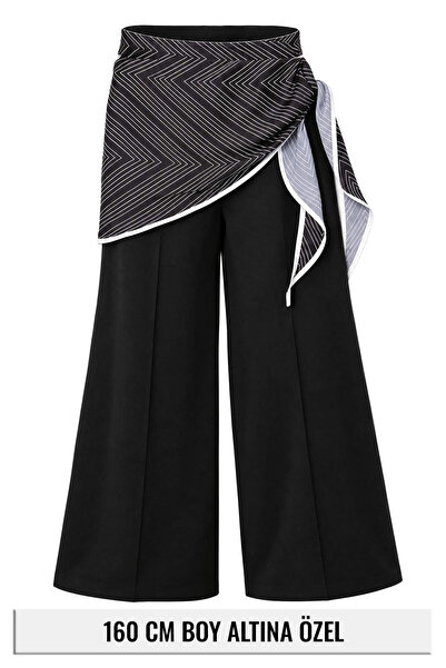 Trendyol Collection بنطلون أسود قصير واسع الساق مع تفاصيل شال قابلة للإزالة T...