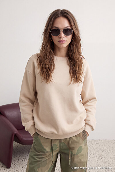 Trendyol Collection Stone Oversize/Comfortable Cut Basic Crew Neck Thick/Inne...