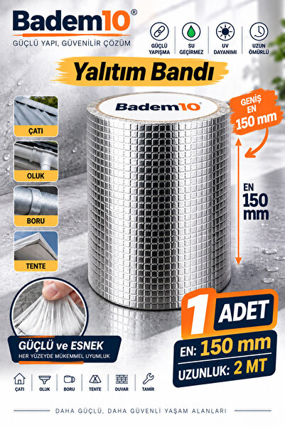 Badem10 Çatı İzolasyon Su Yalıtım Tamir Bandı 150 mm x 2 Metre Güçlü Yapışkan...