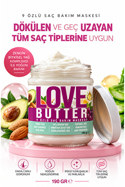 LOVE BUTTER 9 Özlü Saç Bakım Yağı Saç Besleyici Ve Güçlendirici Saç Maskesi