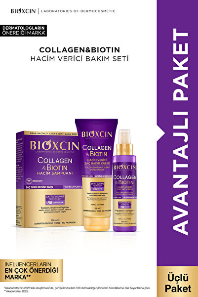 Bioxcin Collagen & Biotin Hacim Şampuanı 300 Ml + Saç Kremi 250 Ml + Sıvı Saç...