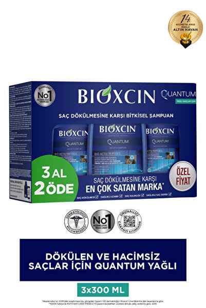 Bioxcin Yağlı Saçlar İçin Dökülme Karşıtı Quantum Şampuan 3 Al 2 Öde 300ml