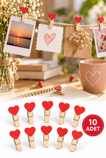 omilife 10'lu Kalpli Ahşap Mandallı Fotoğraf Askısı Not Tutucu Resim Kolaj Seti