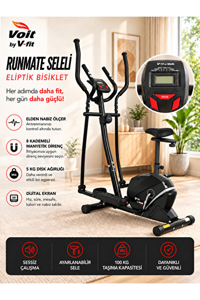 Voit V-Fit By Runmate Seleli Manyetik Eliptik Bisiklet | Sessiz Çalışan, Elde...