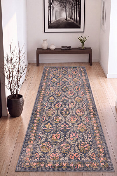 Cool Halı Daisy Lacivert Renkli Vintage Halı Retro Rustik Antre Hol Koridor H...