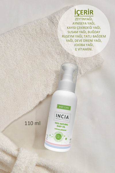 Incia %100 Doğal Bebek Yağı Organik Jojoba Bakım Masaj Yağı Parafinsiz Bitkisel Vegan 110 ml