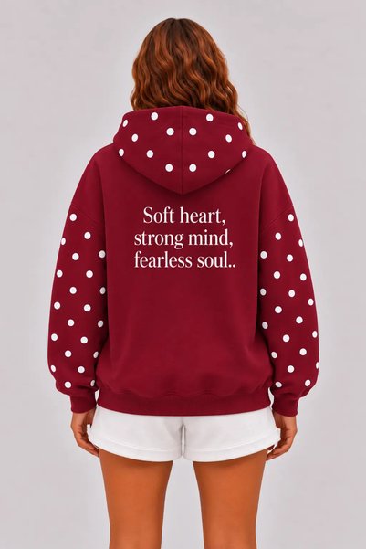 LG LAGULER Women's Oversize Sweatshirt Hoodie Polka Dot Hooded, Kangaroo Pocket, 3 Thread Ruffle Anti-Pilling
