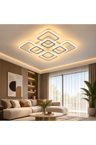 kra avize Ares 4+4 Beyaz Plafonyer Lüks Modern 8'Lİ Günışığı Ledli Avize