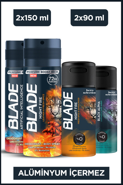 Blade Erkek Alüminyumsuz Deodorant Seti - Night Fire,A.I 1.0 2x150 Ml - Night...