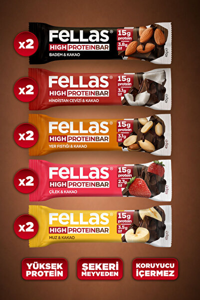 Fellas Yüksek Protein Bar (45 g) Karma Kutu - 10 Adet (5 Çeşit)
