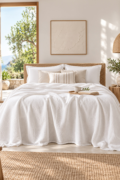 Karaca Home Farel 100% Cotton Muslin Double Pique Set White