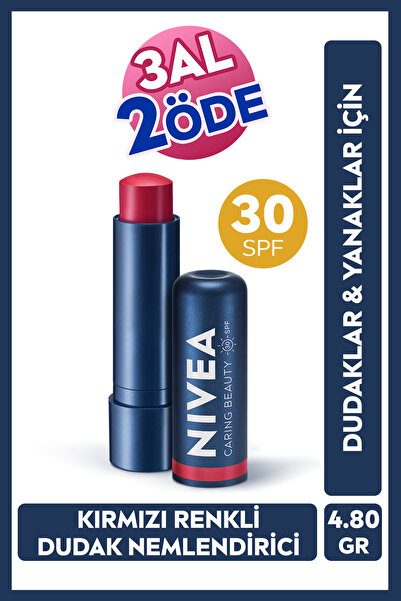 NIVEA Kırmızı Renkli Nemlendirici Dudak Bakım Kremi 4.8gr, SPF30,Allık Etkisi...