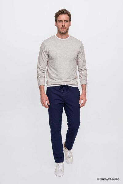 AC&Co / Altınyıldız Classics Men's Navy Blue Oversize Loose Fit Waist-Tied Co...