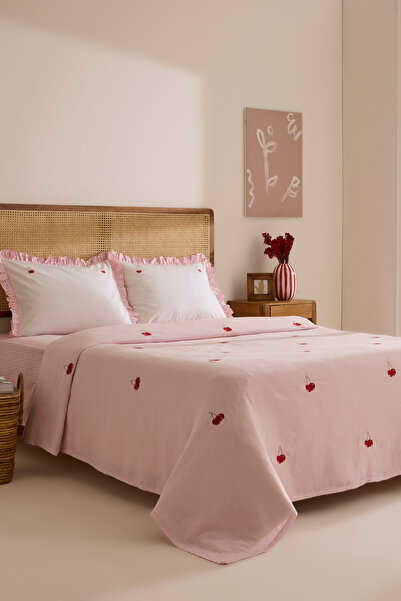 Karaca Home Cherry Grove Çift Kişilik Nakışlı %100 Pamuk Müslin Pike Takımı P...