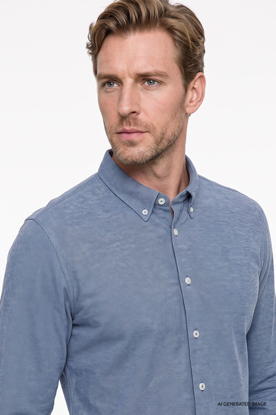 AC&Co / Altınyıldız Classics Men's Indigo Cotton Tailored Slim Fit Button-Dow...