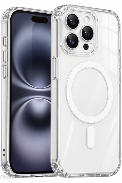 Fibaks iPhone 15 Pro Kılıf Magsafe Wireless Kablosuz Şarj Destekli Sert Şeffa...