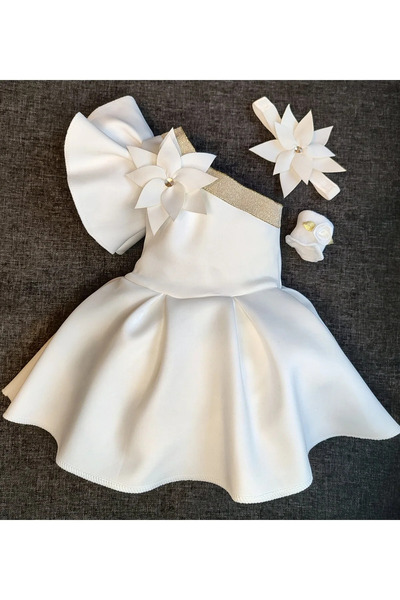 ayasofia kids Kız Çocuk Beyaz Çiçekli Elbise