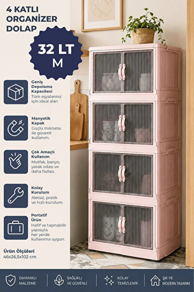 Kitchen Life 4'lü Portatif Istiflenebilir Organizer Dolap- Banyo Mutfak Dolap...