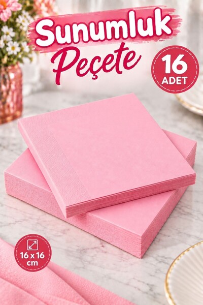 Huzur Party Store Düz Pembe Renkli Peçete Sunumluk 16 Adet Dekoratif Estetik ...