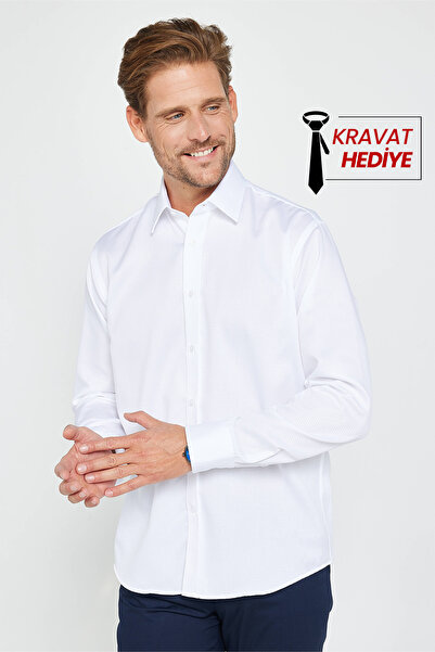Tudors Regular Fit Beyaz Non-Iron % 100 Pamuk Doğa Dostu Ekoteks Belgeli Gömlek