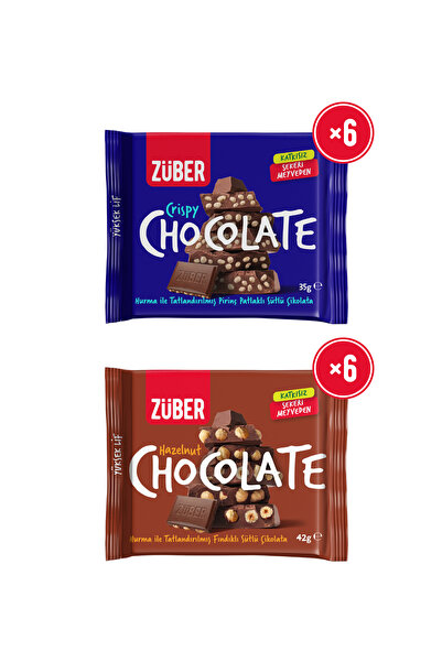 Züber Fındıklı Sütlü Çikolata 42g x 6 Adet + Pirinç Patlaklı Sütlü Çikolata 3...