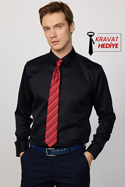 Tudors Μαύρο Slim Fit Ecoteks - 100% βαμβάκι, πιστοποιημένο πουκάμισο χωρίς σ...