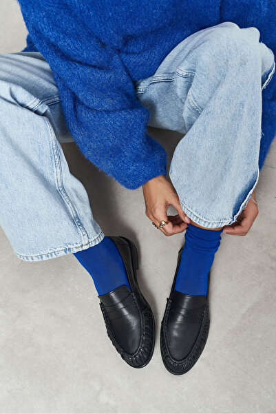 NİŞANTAŞI SHOES Naty Siyah Mat Hakiki Deri Kadın Loafer Ayakkabı