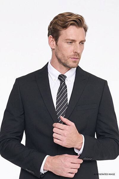 ALTINYILDIZ CLASSICS Erkek Siyah Ekstra Slim Fit Dar Kesim Kırlangıç Yaka Tak...