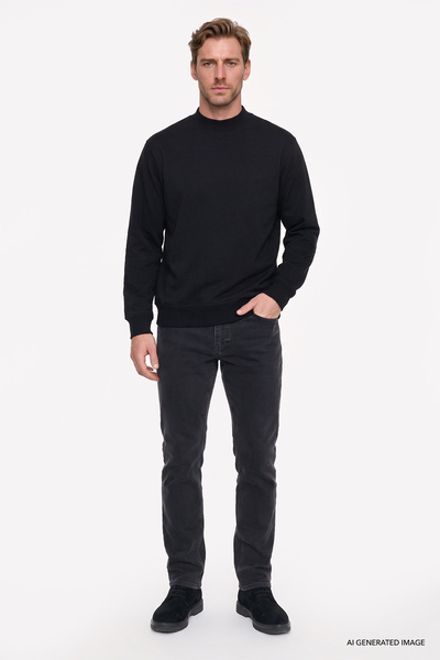 AC&Co / Altınyıldız Classics Men's Black Cotton Standard Fit Regular Cut Half...